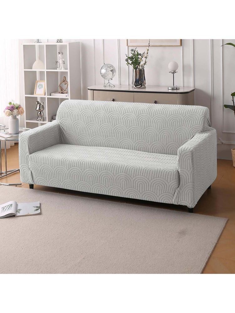 House of Quirk Grey Double Seater Sofa Cover Premium Jacquard Fabric Soft Stretchable Couch-image-19