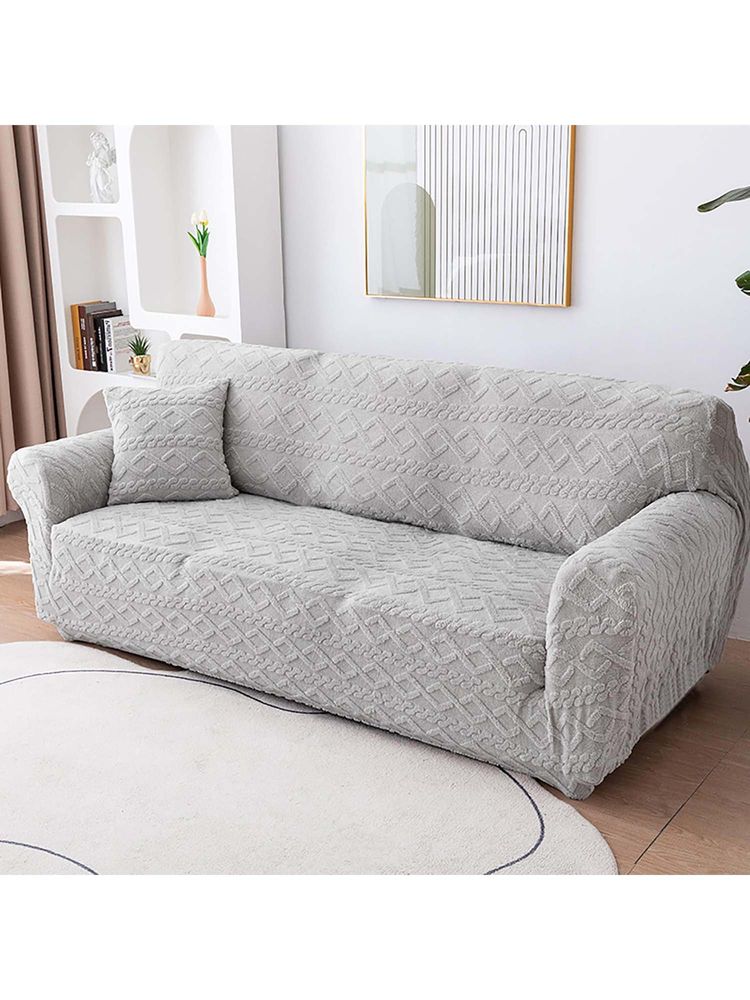 House of Quirk Light Grey Two Seater Sofa Cover Universal Thick Jacquard Flexible Stretch-image-20