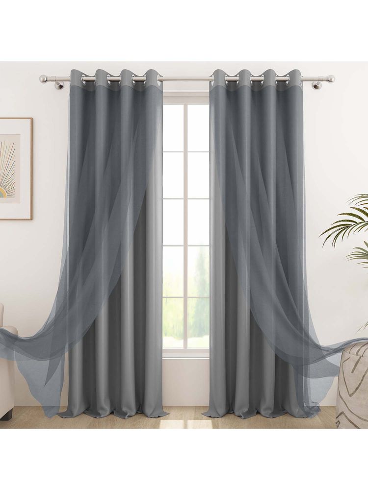Story@Home 242 Cm (8 Ft) Shower Polyester, Silk Blackout Solid Curtains (Pack Of 2)-image-20