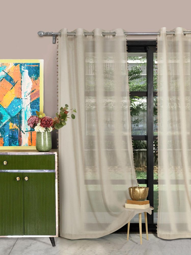 HOSTA HOMES 4 X 7 Feet Brown Door Size Pom-Pom Curtain (Pack Of 2)-picture-49