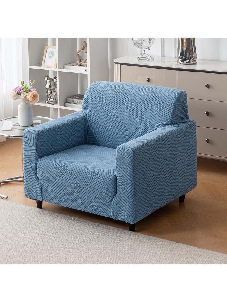 House of Quirk Blue Single Sofa Cover Premium Jacquard Fabric Soft Stretchable Couch-image-23