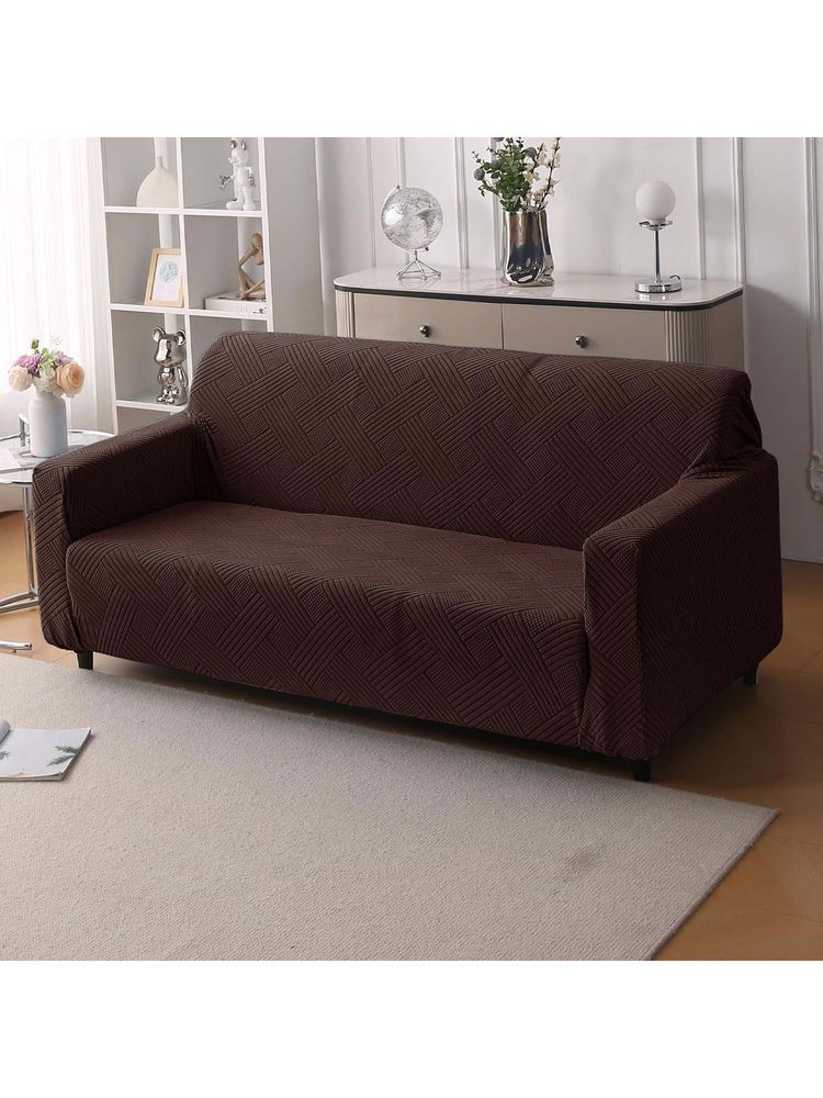 House of Quirk Brown Single Sofa Cover Premium Jacquard Fabric Soft Stretchable Couch-image-3