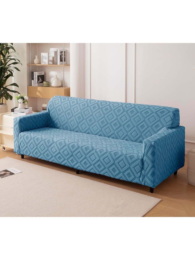 House of Quirk Blue Triple Sofa Cover Premium Jacquard Fabric Soft Stretchable Couch-image-44