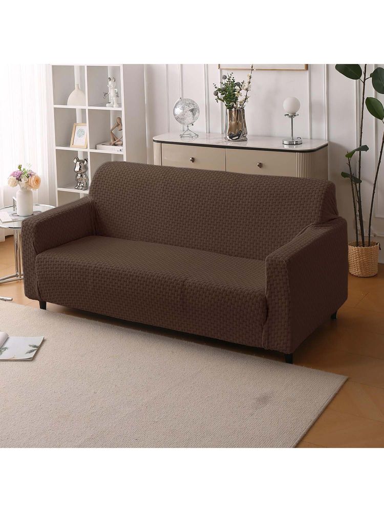 House of Quirk Brown Triple Sofa Cover Premium Jacquard Fabric Soft Stretchable Couch-image-16