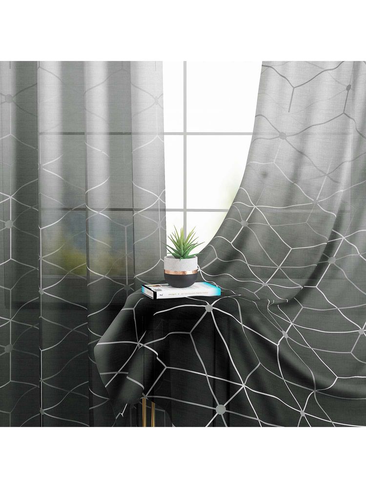 Story@Home 152 Cm (5 Ft) Window Polyester Transparent Geometric Curtains (Pack Of 2)-image-1