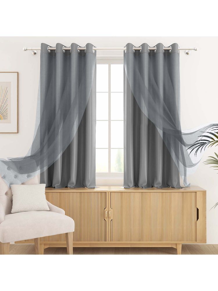 Story@Home 152 Cm (5 Ft) Window Polyester, Silk Blackout Solid Curtains (Pack Of 2)-image-5