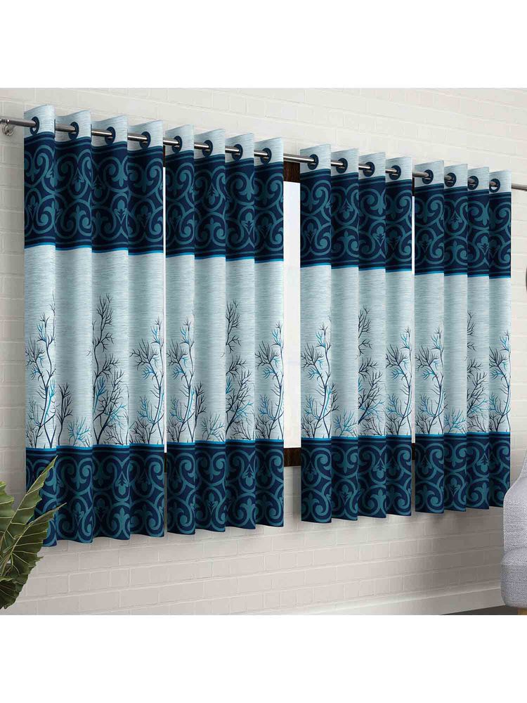 Story@Home (5 Ft) Window Polyester Semi Transparent Ethnic Curtain (Pack Of 4) (Blue, White)-image-13