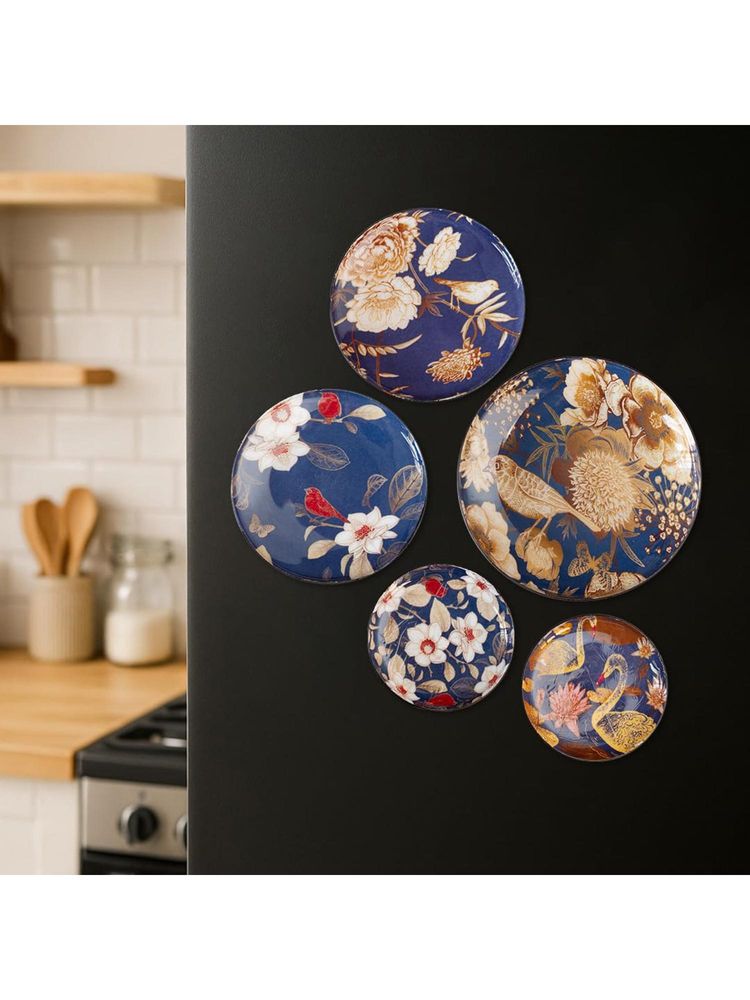 Ritualistic Blue Oriental Blooms Art Fridge Magnets (Pack of 5)-picture-18