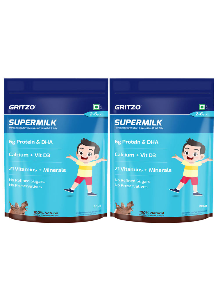 Gritzo Supermilk Daily Nutrition (2-6Y) Protein Powder Pack Of 2 - Double Chocolate-image-36