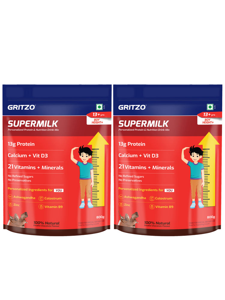 Gritzo Supermilk Height+ (13+Y Boys) Protein Powder Pack Of 2 - Double Chocolate-image-6