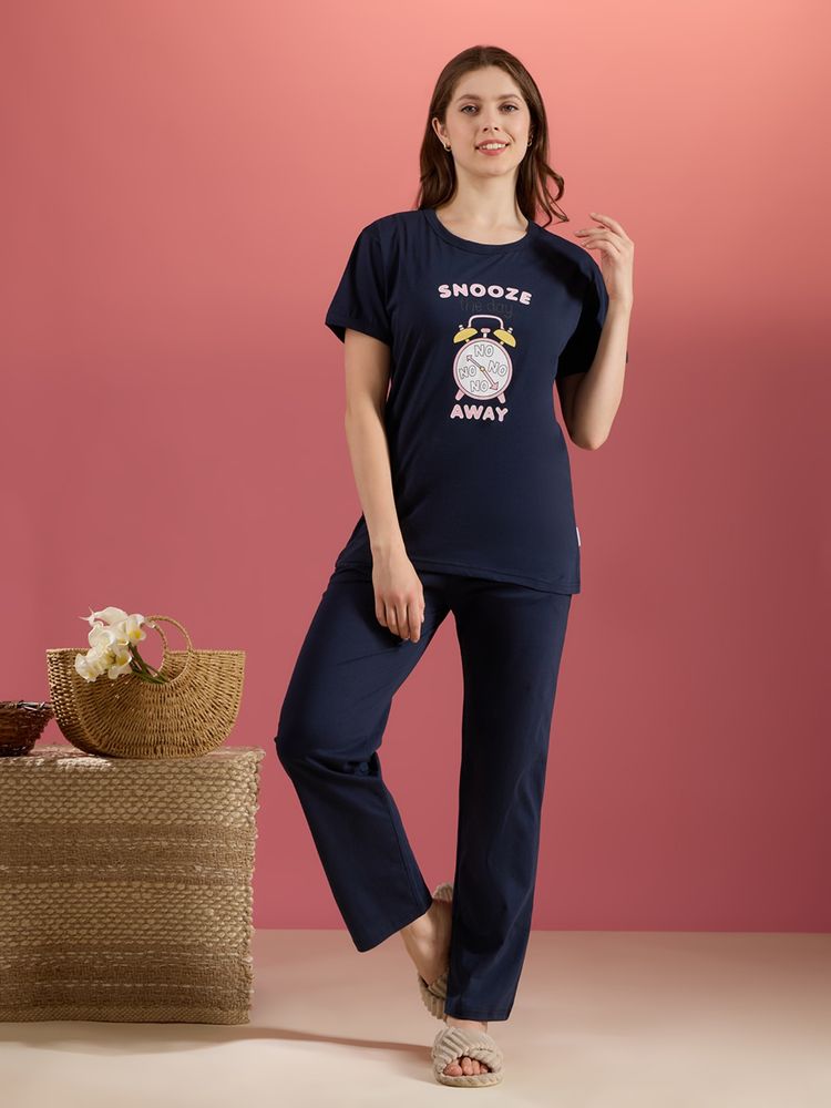 Bedtime Story Snooze Navy Blue Nightsuit-image-0