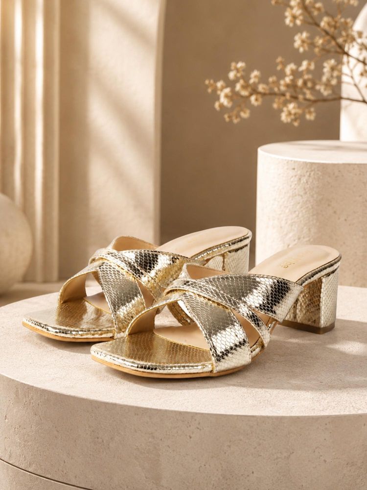 EZOK Women's Block Heel Gold Sandal Heels-picture-11