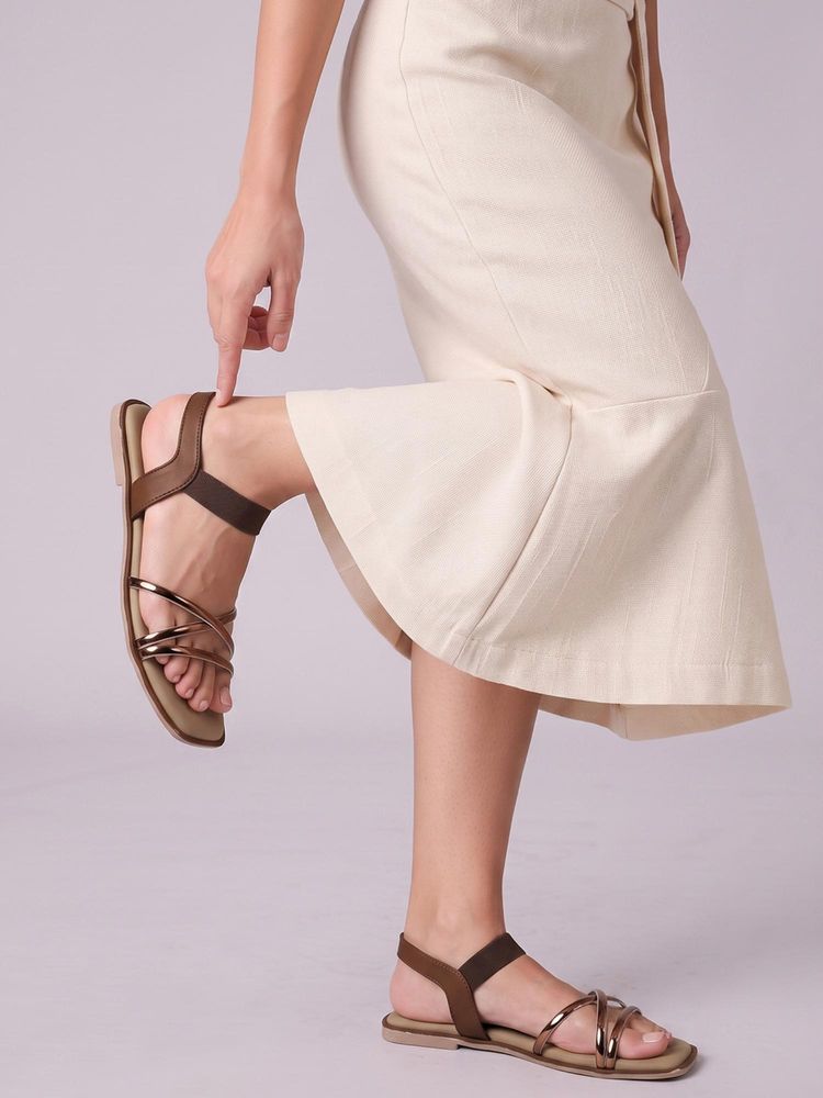 CHINRAAG Women Multi-Strap Square Toe Sandals - Brown-picture-25