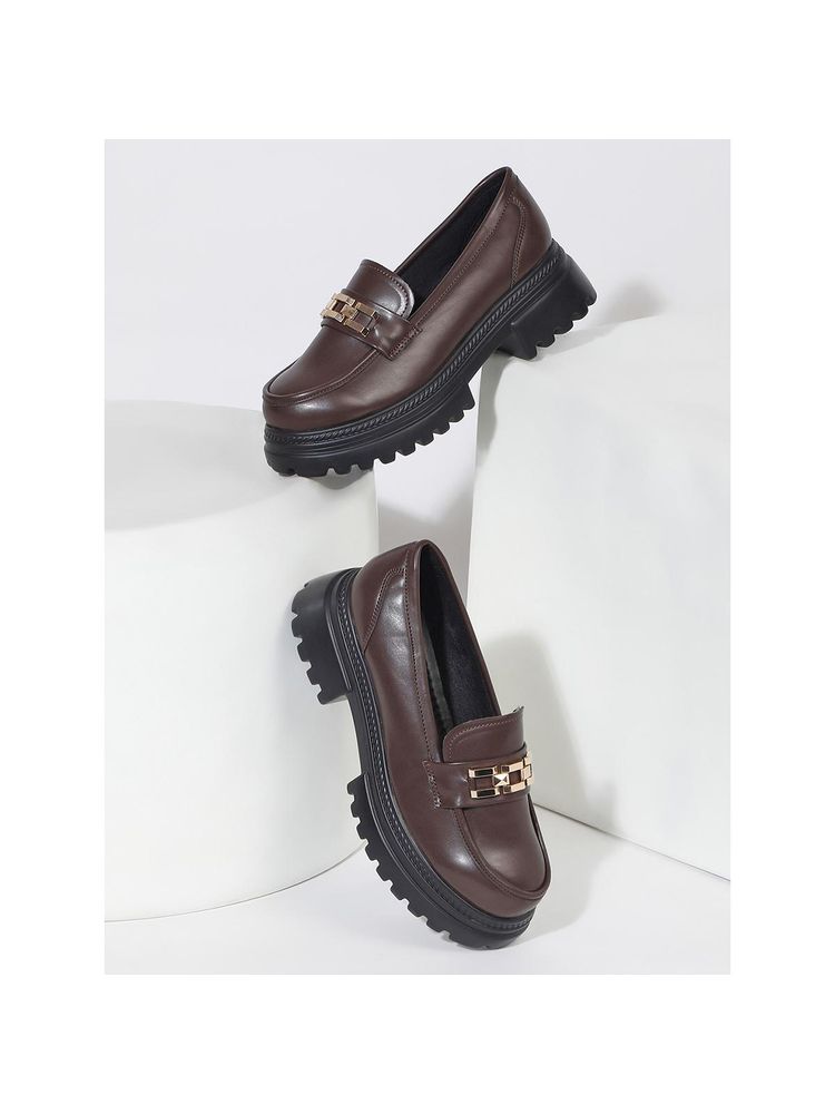 VALIOSAA Brown Casual Block Loafers-picture-16