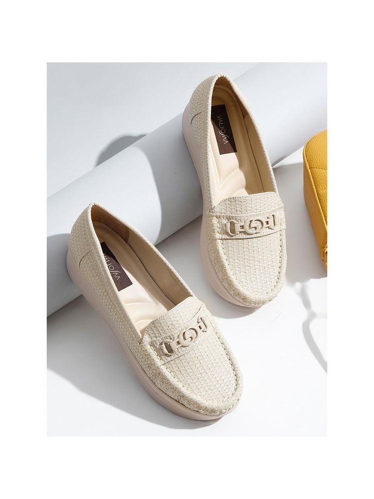 VALIOSAA Cream Casual Slip On Loafers-picture-12