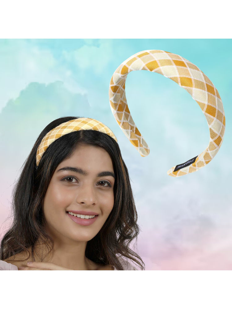 Majestique Padded Check Printed Wide Headbands Vintage Hair Accessories - 1Pc-picture-45