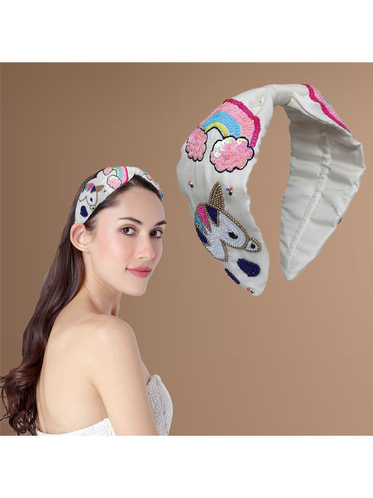 Majestique Floral Bead Embroidered Embellished Fabric Hair Band Accessories - 1Pc-picture-38