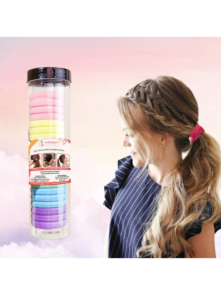 Majestique Cotton Stretchable Hair Ties Ponytail Holder Rubber Band - 20 Pcs-image-48