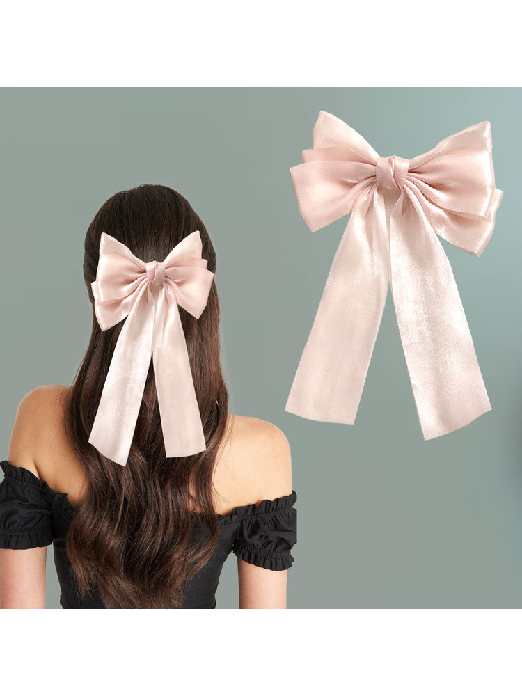 Majestique Big Satin Layered Hair Bow Clip, Long Tail Ribbon Hair Accessories -1 Pc-image-44