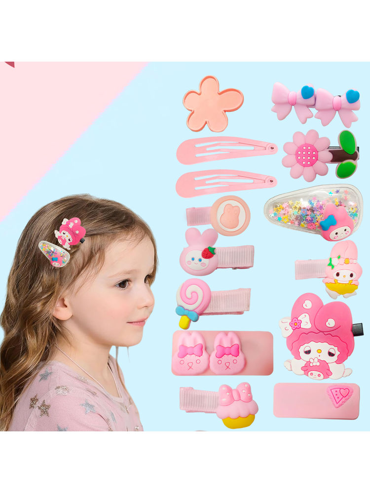 Majestique Multi Shape Kids Hair Clips Set Cute Design Baby Hairpin - 14 Pcs-image-15