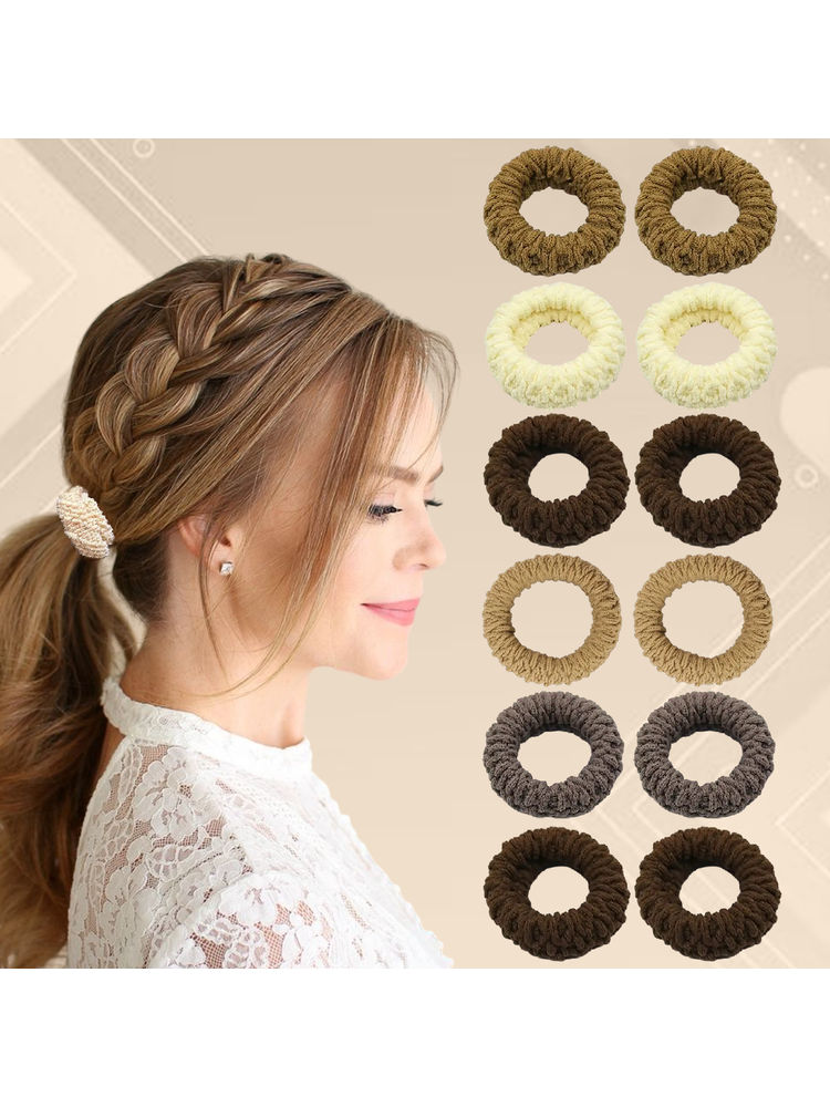 Majestique Soft Cotton Stretchable Rubber Band Hair Ties Ponytail Holder - 12Pcs (Multicolor)-image-3