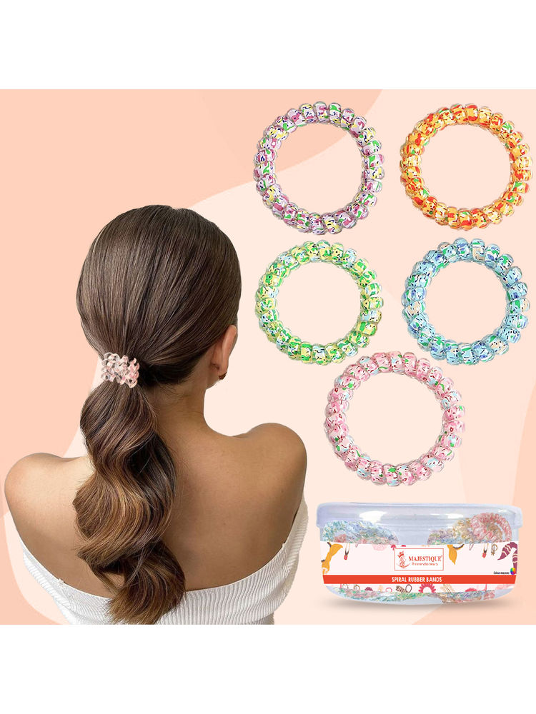 Majestique Spiral Hair Ties For Thick Hair Elastic Hair Coils Rubber Band- 5 Pcs (Multicolor)-picture-15