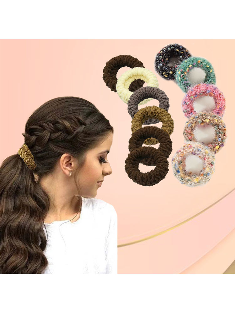 Majestique Multi Designs Cotton Stretchable Hair Rubber Band Ponytail Holder -11Pcs-image-41