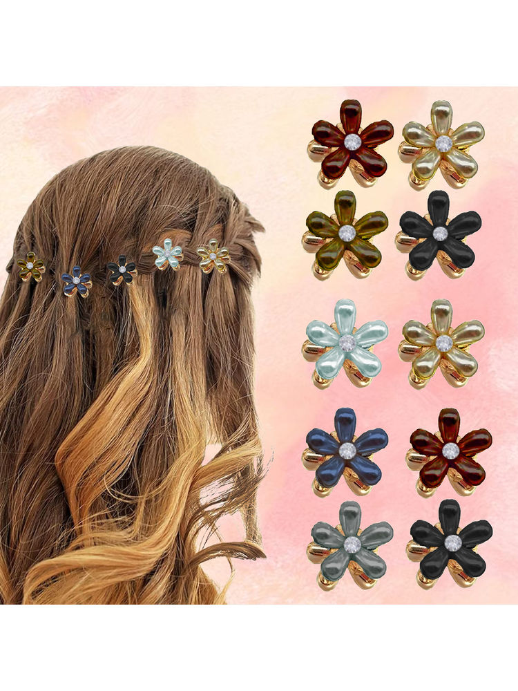 Majestique Fancy Pearl Flower Hair Claw Fashionable Clips (Set of 10)-picture-20