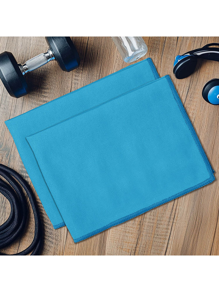 Story@Home 300 GSM Microfiber Gym Towel Blue, Solid (Pack of 2)-picture-16