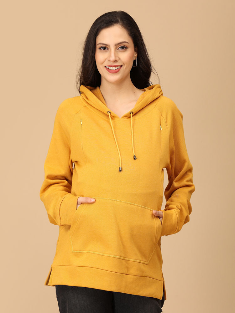 The Mom Store Cotton Yellow Maternity and Nursing Hoodie-picture-12
