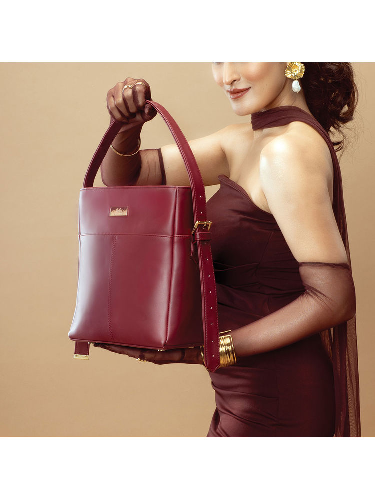 Strokes by Namrata Mehta Crimson Crush Hand Bag with Detachable Strap-picture-22