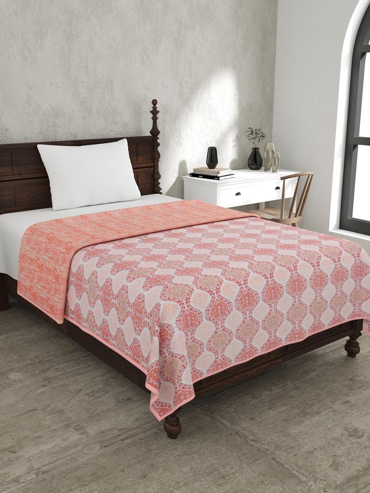 JAIPUR FABRIC Wavy Peach Floral Printed Single Bed Dohar (Single)-image-29