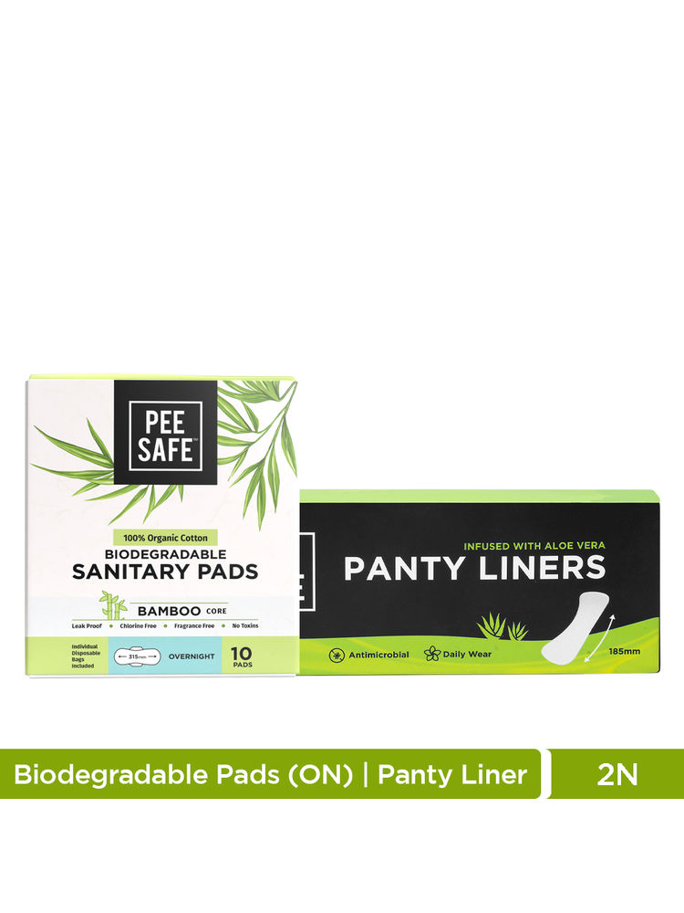 Pee Safe Combo of Sanitary Pads Overnight 10N with Aleo Vera Panty Liners 20N