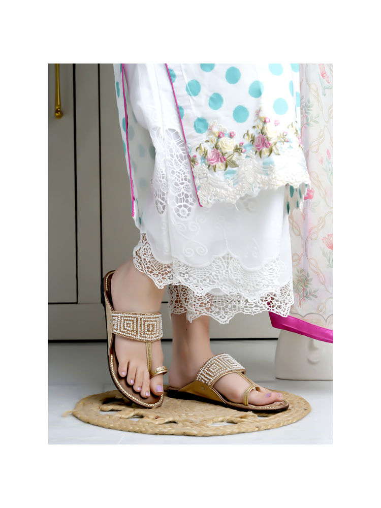 Shoetopia Chic Comfort and Stylish Golden Kolhapuri Flats for Women