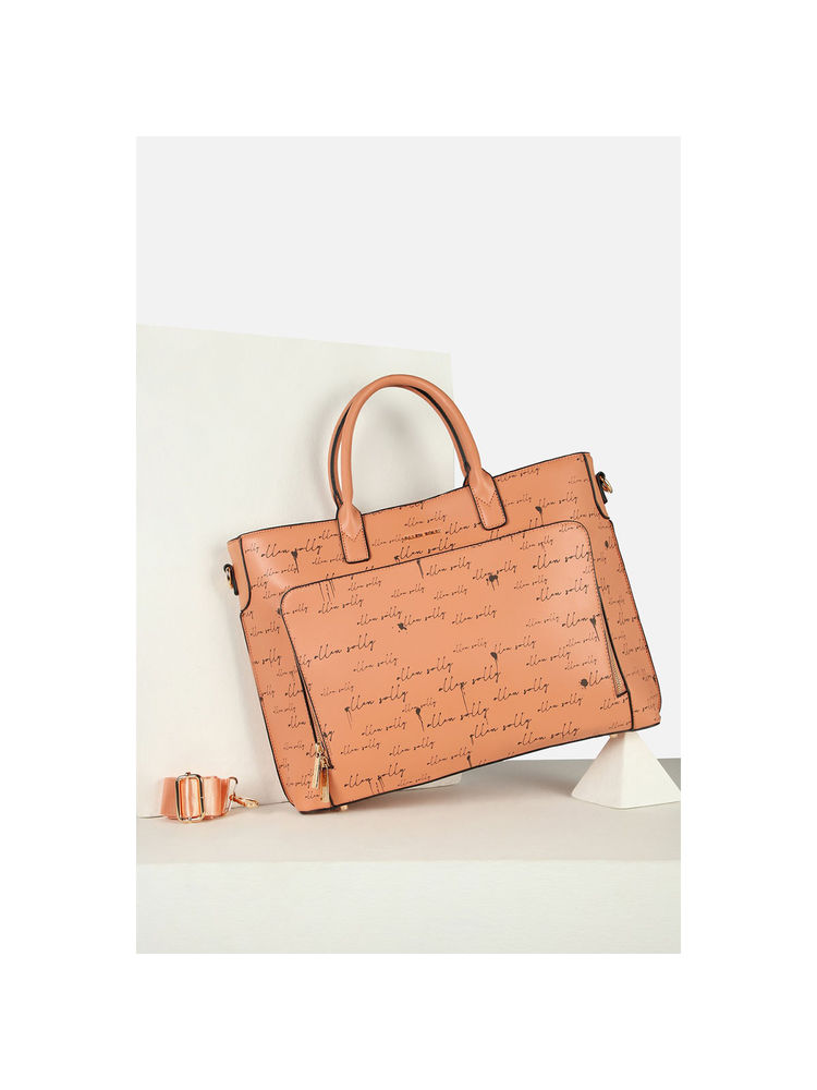 Allen Solly Women Formal Printed Peach Laptop Bag with Detachable Strap-picture-44