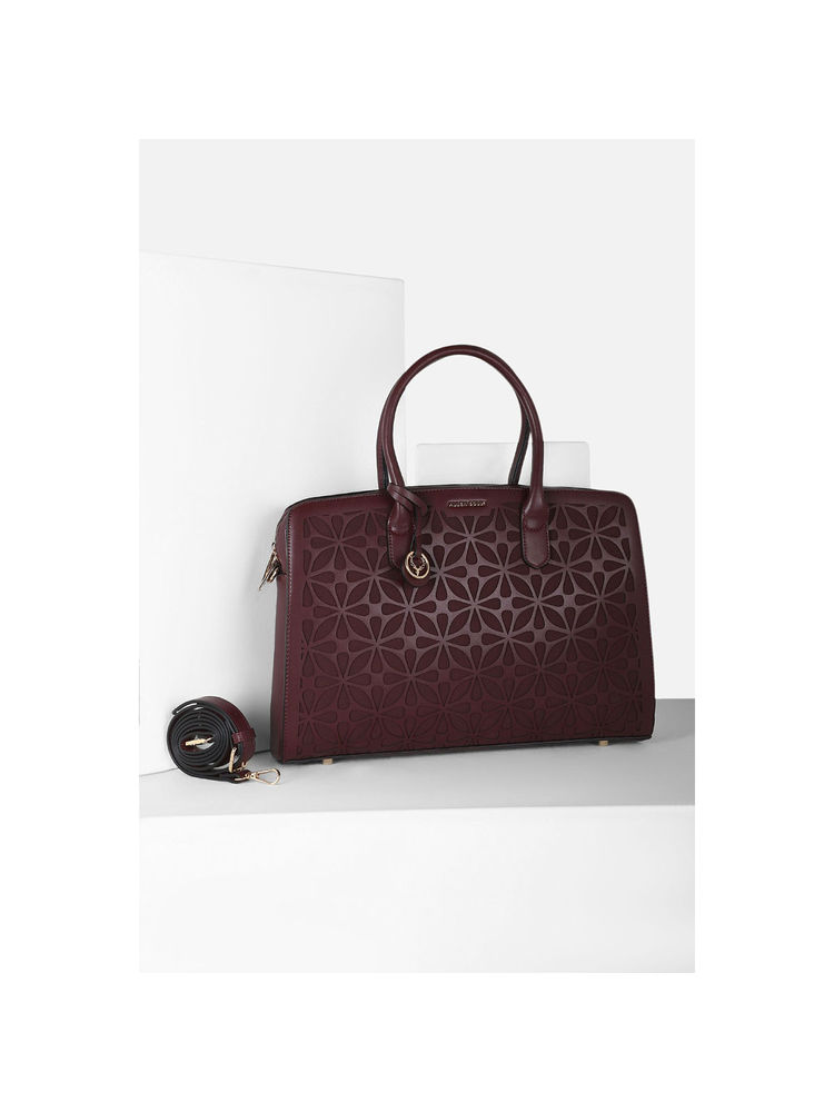 Allen Solly Women Formal Textured Maroon Handbag with Detachable Strap-image-15