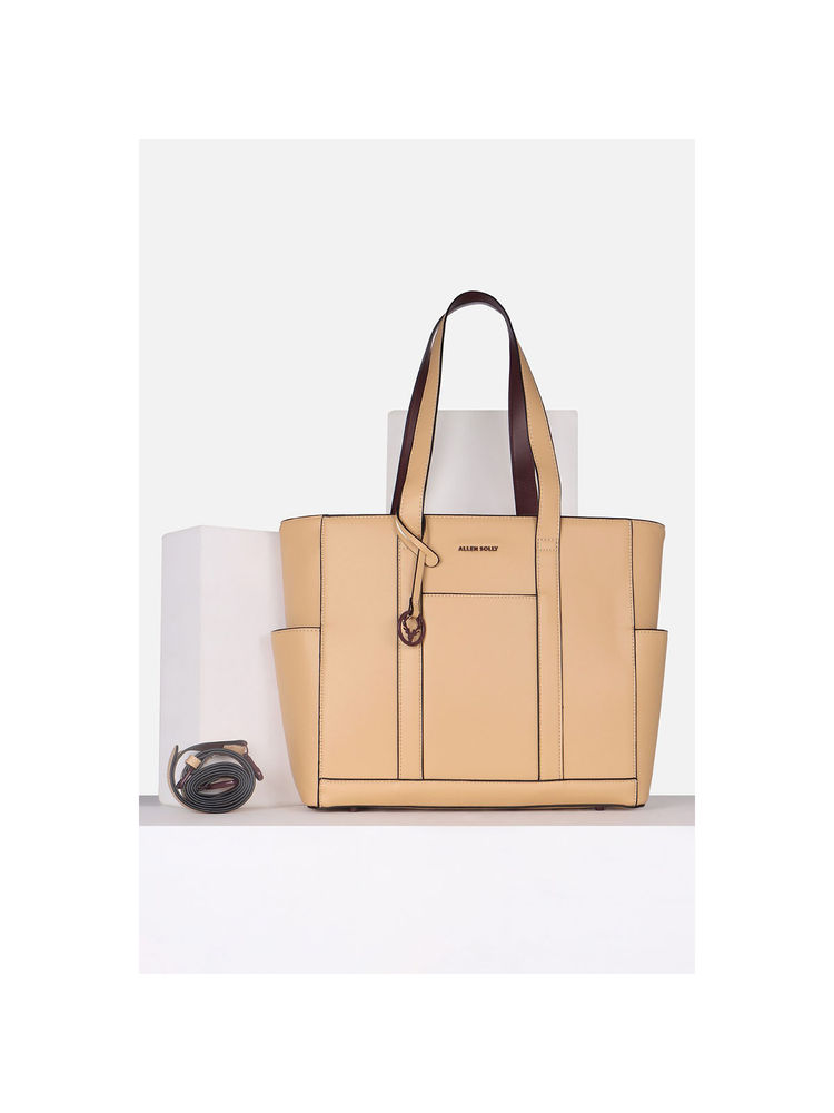 Allen Solly Women Formal Solid Beige Handbag with Detachable Strap-picture-16
