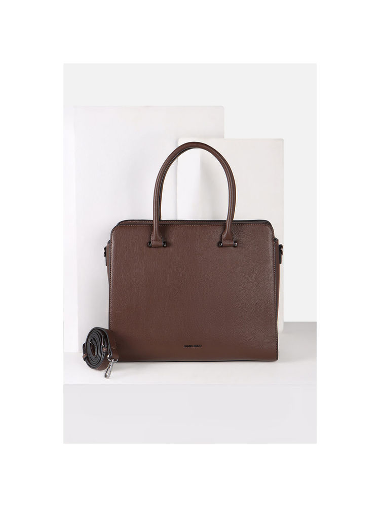 Allen Solly Women Casual Textured Brown Handbag with Detachable Strap-picture-20