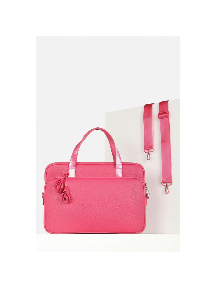 Allen Solly Women Casual Textured Pink Laptop Bag with Detachable Strap-picture-45