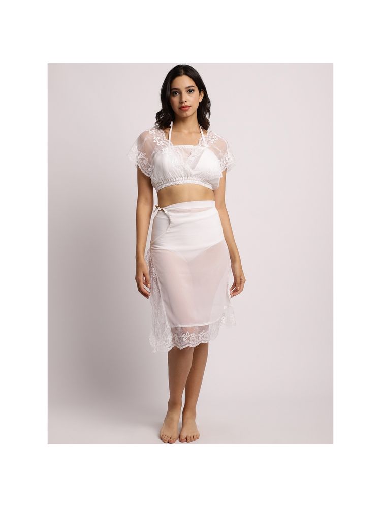 AOBA Women White Semi Sheer Beachwear Top and Skirt (Set of 2)-image-8