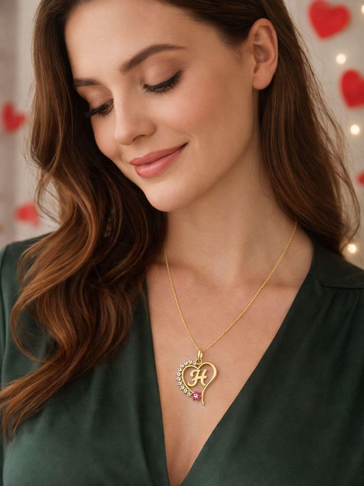 Digital Dress Room Women H Letter Heart Initial Pink-White Stone Gold Short Necklace-image-12