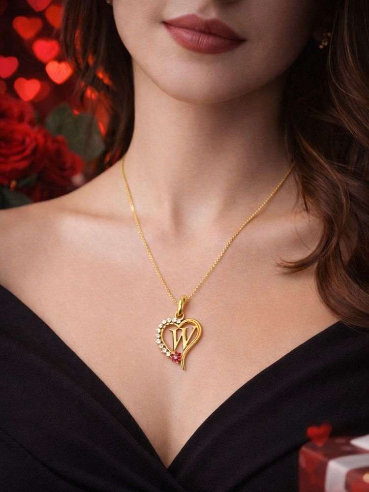 Digital Dress Room Women W Letter Heart Initial Pink-White Stone Gold Short Necklace-picture-14