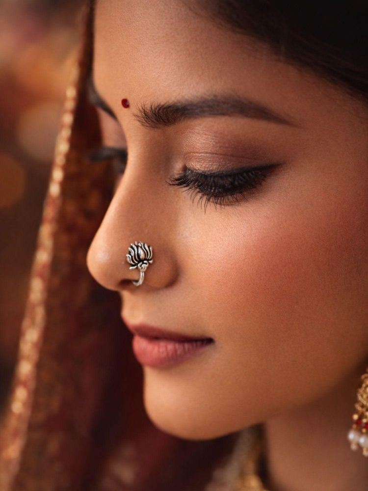Digital Dress Room Women Silver Lotus Nose Pin-image-30