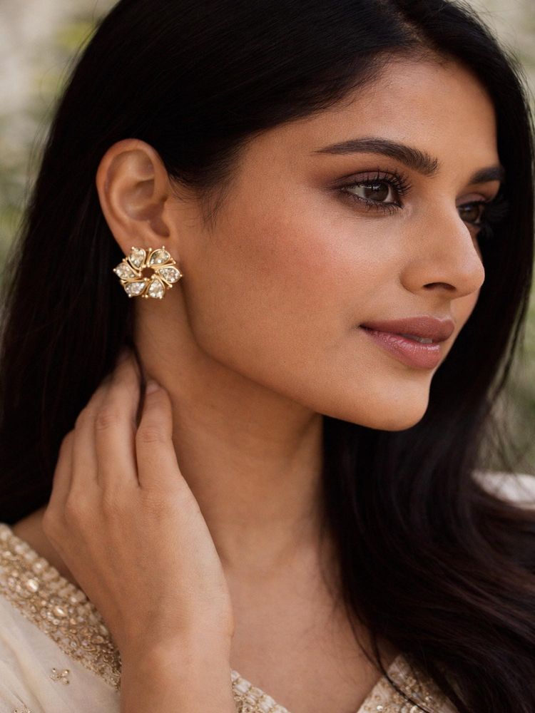Jewelz Women Gold-Tone Crystal Floral Stud Earrings-picture-34
