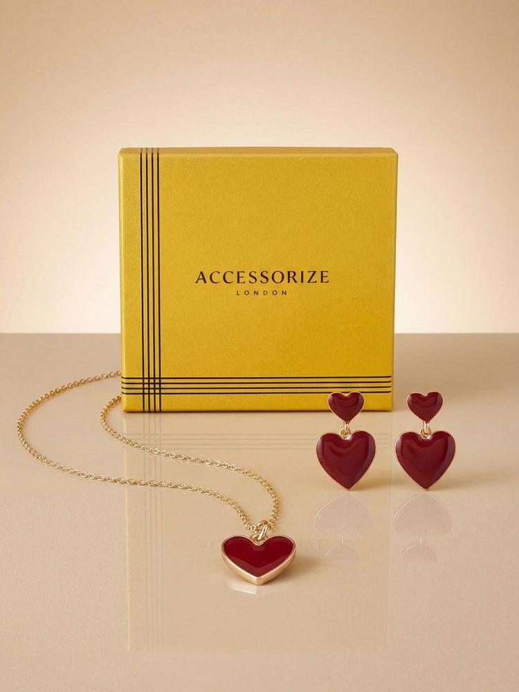 Accessorize London Women Red Heart Pendant Necklace Set-image-18