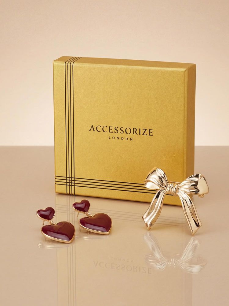 Accessorize London Women Red Heart Drop Earrings with Gold-Tone Bow Hair Clip-image-20