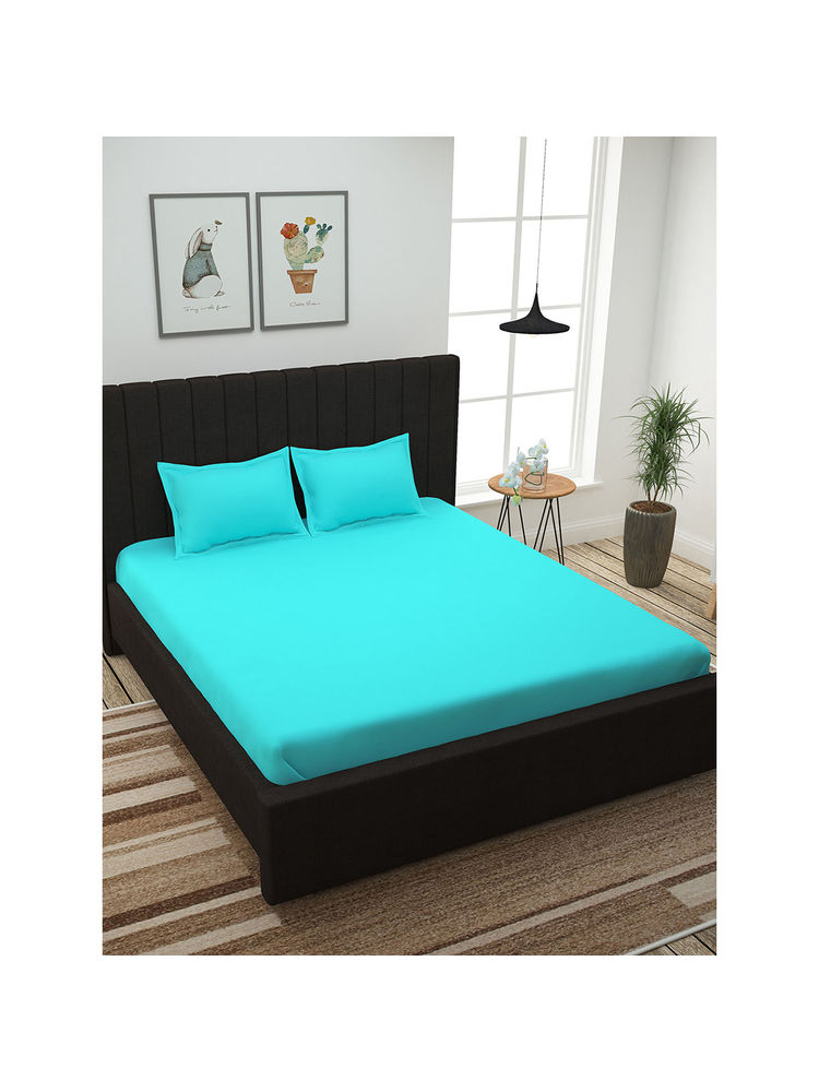 Story@Home 300 TC 100% Cotton King Size Bedsheet with 2 Pillow Covers - Aqua-picture-26