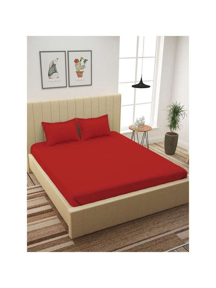 Story@Home 300 TC 100% Cotton King Size Bedsheet with 2 Pillow Covers - Red-picture-20