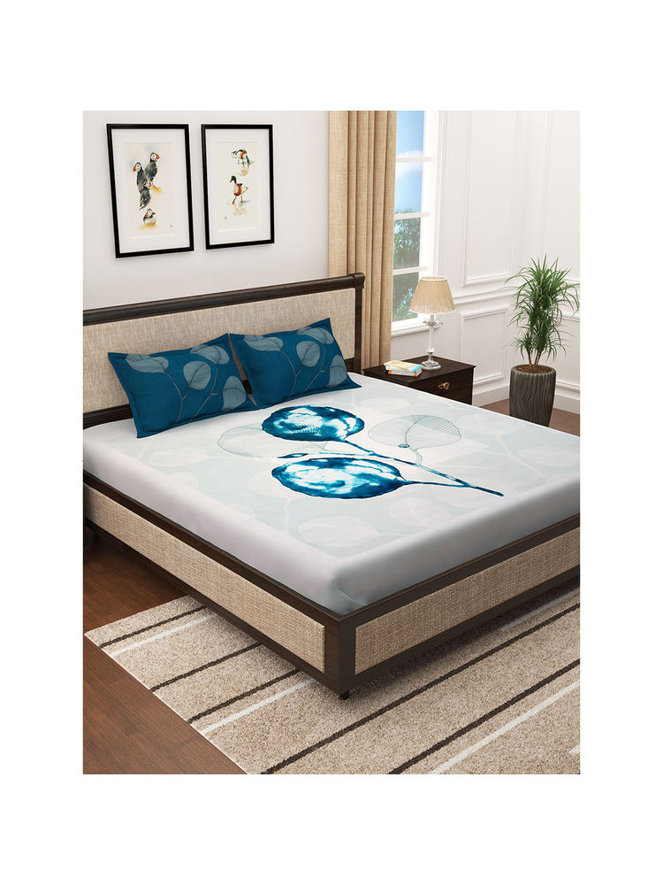 Story@Home 300 TC Cotton King Size Bedsheet with 2 Pillow Covers - Teal-image-0