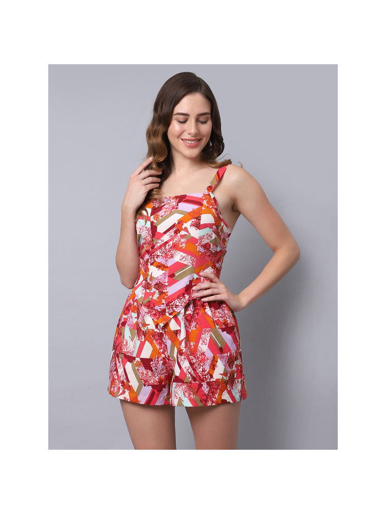 Women Pink Printed Beachwear Set (Set of 2)